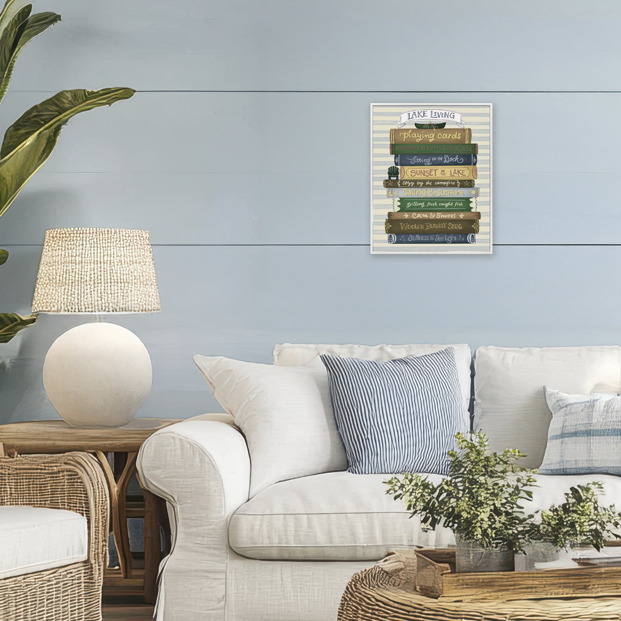 Stupell Industries Lake Living Book Stack White Framed Giclee Art, design by Giao Williams