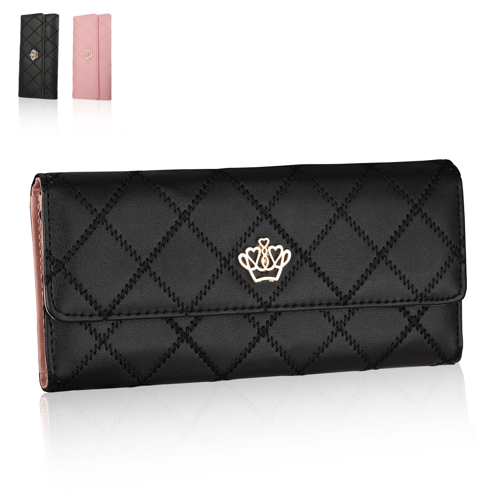 Leather Wallet for Women Slim Clutch Long Designer Trifold Ladies Credit Card Holder Organizer 