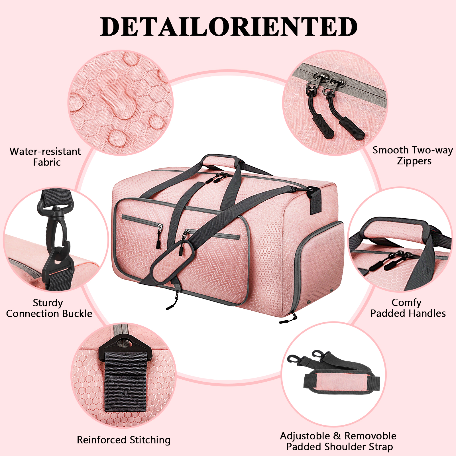 Cshidworld 65L Foldable Duffel Bag Pink Waterproof photo 7