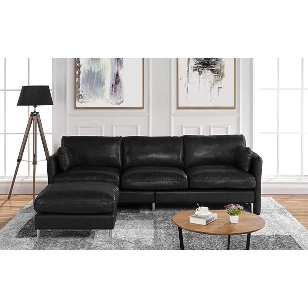Modern Leather Sectional Sofa, L Shape Couch, 93.7" W (Black) Walmart