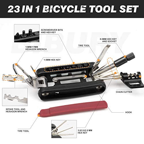 Gift for Men Cyclist Pocket Bike Multitool BIBURY Bike Multitool 23 in 1 Bicycle Multi-function Tools Bicycle Tools with Patch Kit and Tire Levers- Includes Slim Bag