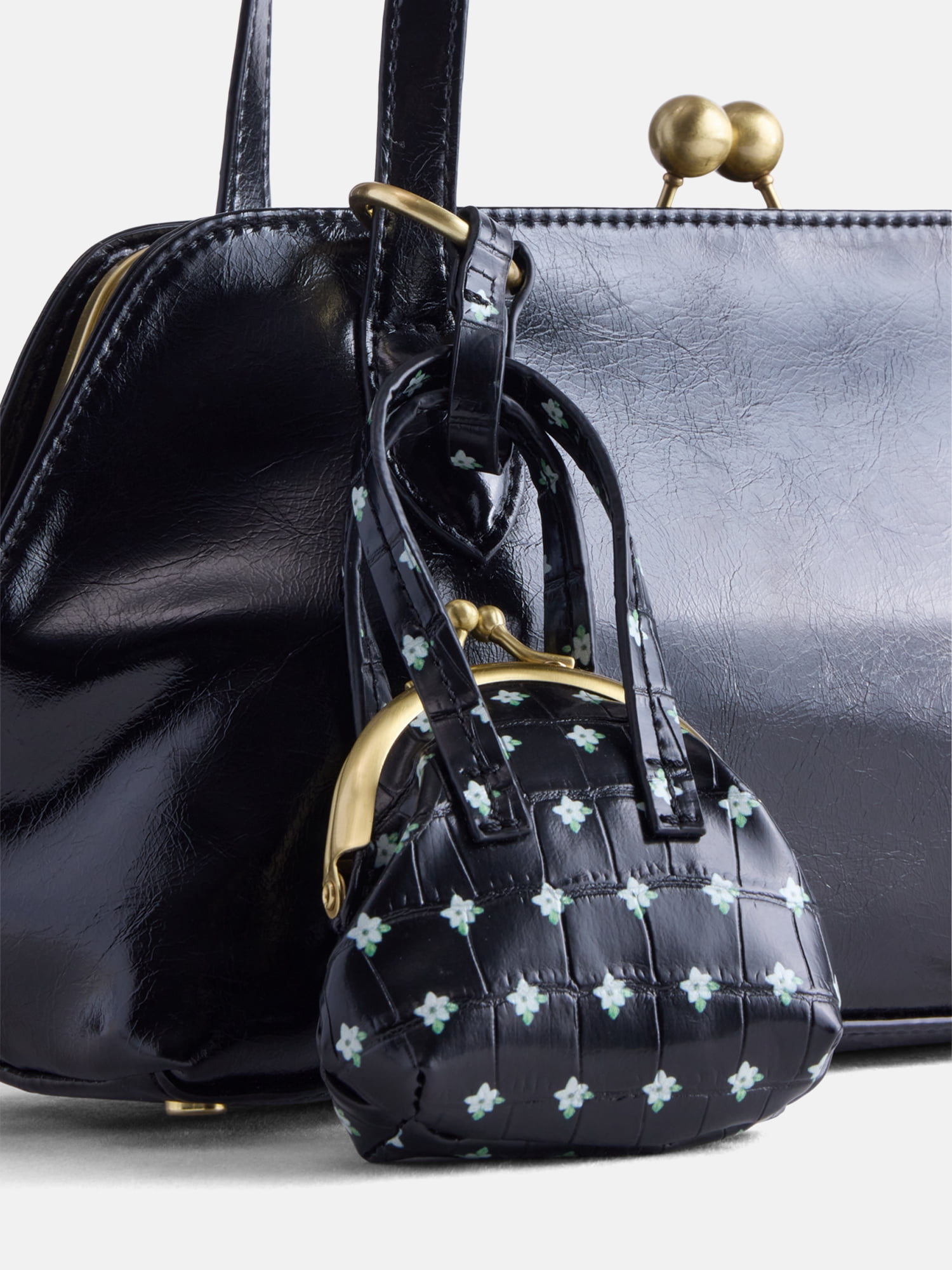 Free Assembly Women’s Shoulder Bag with Bag Charm, Black