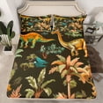 thumbnail image 2 of Feelyou Boys Dinosaur Lover Twin Sheet Sets, Tropical Coconut Tree Twin Fitted Sheet, Cartoon Jungle Wildlife Flat Sheet, Microfiber Bedroom Decor, 3-Piece, 2 of 7