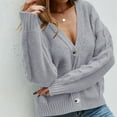 thumbnail image 6 of LYXSSBYX Winter Coats for Women Plus Clearance Women's V-Neck Solid Color Button Long Sleeve Knitted Sweater Cardigan, 6 of 9