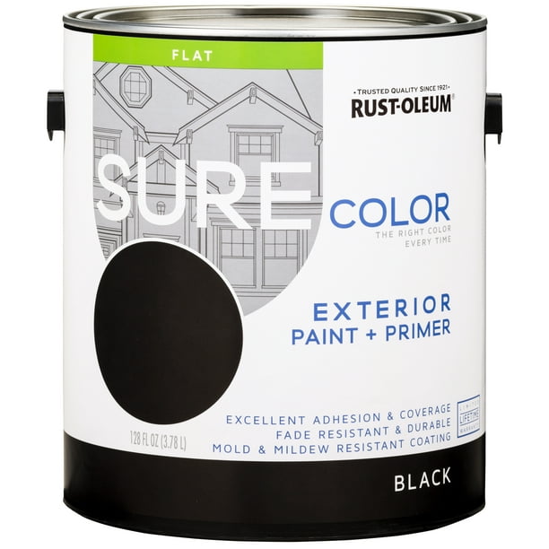 Black, RustOleum Sure Color Exterior Paint + Primer, Flat Finish, 2