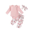 thumbnail image 2 of Aojekbee Baby Girls Halloween Outfit Ribbed Long Sleeves Romper and Elastic Pumpkin Flower Print Pants Headband 3 Piece Clothes, 2 of 10