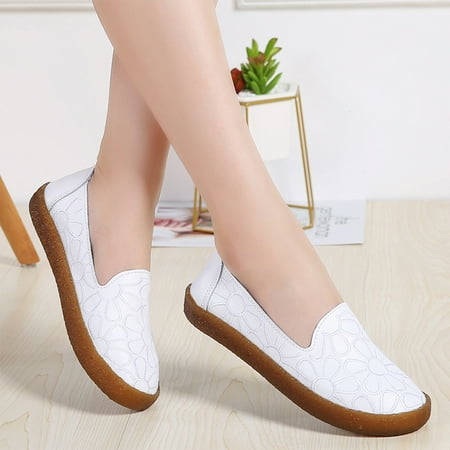 

TUWABEII Womens Trendy Shoes Ladies Fashion Solid Color Leather Embroidered Flower Shallow Round Head Flat Casual Shoes Casual Shoes For Women Office