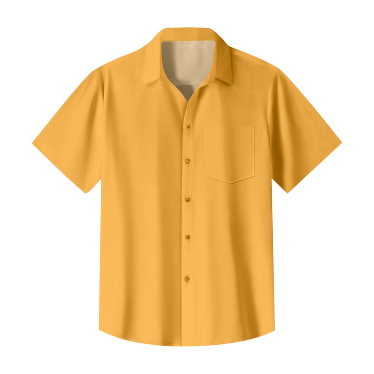 SANGTREE Boys & Men's Casual Short Sleeve Plaid Shirt – Soft Cotton Button-Down (Size 9-10 Years, Yellow)