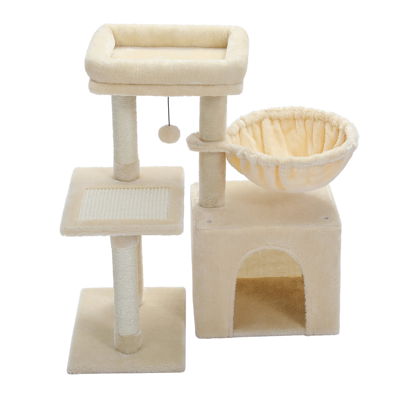 Pefilos 28" Cat Tree House for Indoor Cats, Cat Condo for Multiple Cats with Ball Activity Centre Cat Tree Tower, Beige Pefilos 28" Cat Tree House for Indoor Cats, Cat Condo for Multiple Cats with Ball Activity Centre Cat Tree Tower, Beige