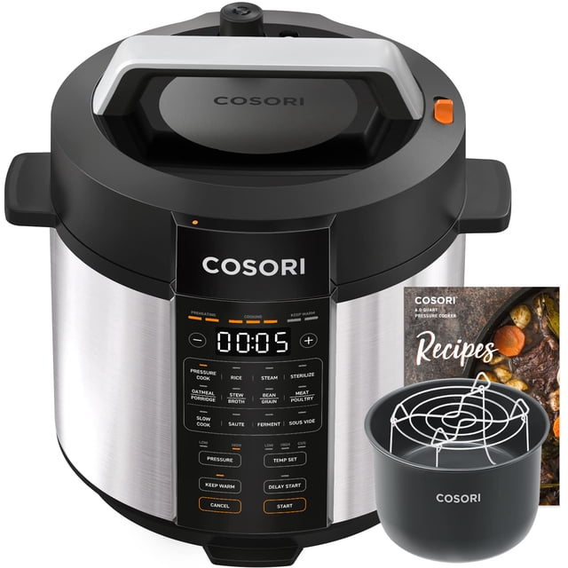 COSORI Electric Pressure Cooker 6 Quart, 9-in-1 Instant Multi Cooker, 13 Presets, Rice Slow Sauté, Sous Vide, Sterilizer, Recipes, 1100W, Stainless Steel, Olla de Presion Electr