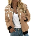 thumbnail image 3 of Dazajoo Women's Lightweight Bomber Jacket Long Slevee Full Zip Jackets with Pockets Fall Solid Color Outerwear,Khaki,XXXXL, 3 of 6