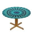 thumbnail image 3 of PIKWEEK  Teal Kaleidoscope Mandala, Elastic Fitted Edged Round Tablecloth Waterproof Anti-Shrink Soft Polyester Table Cloth Washable Table Cover for Banquet Home Indoor or Outdoor White, 3 of 7