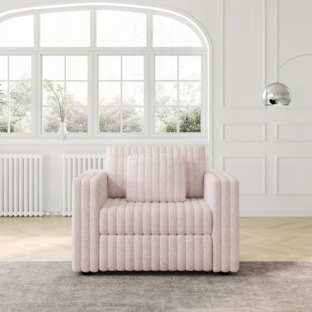 Modern Minimalist Plush Sofa 44.9" with Detachable Cushions for Bedroom & Living Room, Light Pink