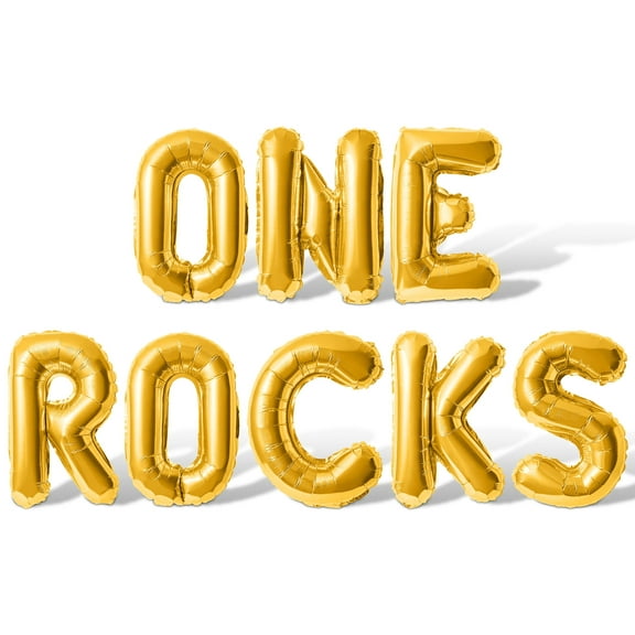 Letter Balloons - ONE ROCKS 16" Inch Alphabet Letters Foil Mylar Balloon 1st Birthday Party Banner (Gold)