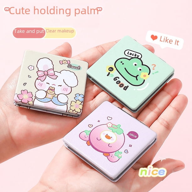 Lindo espejo plegable portátil de doble cara Espejo cuadrado pequeño Mini espejo cosmético para niñas