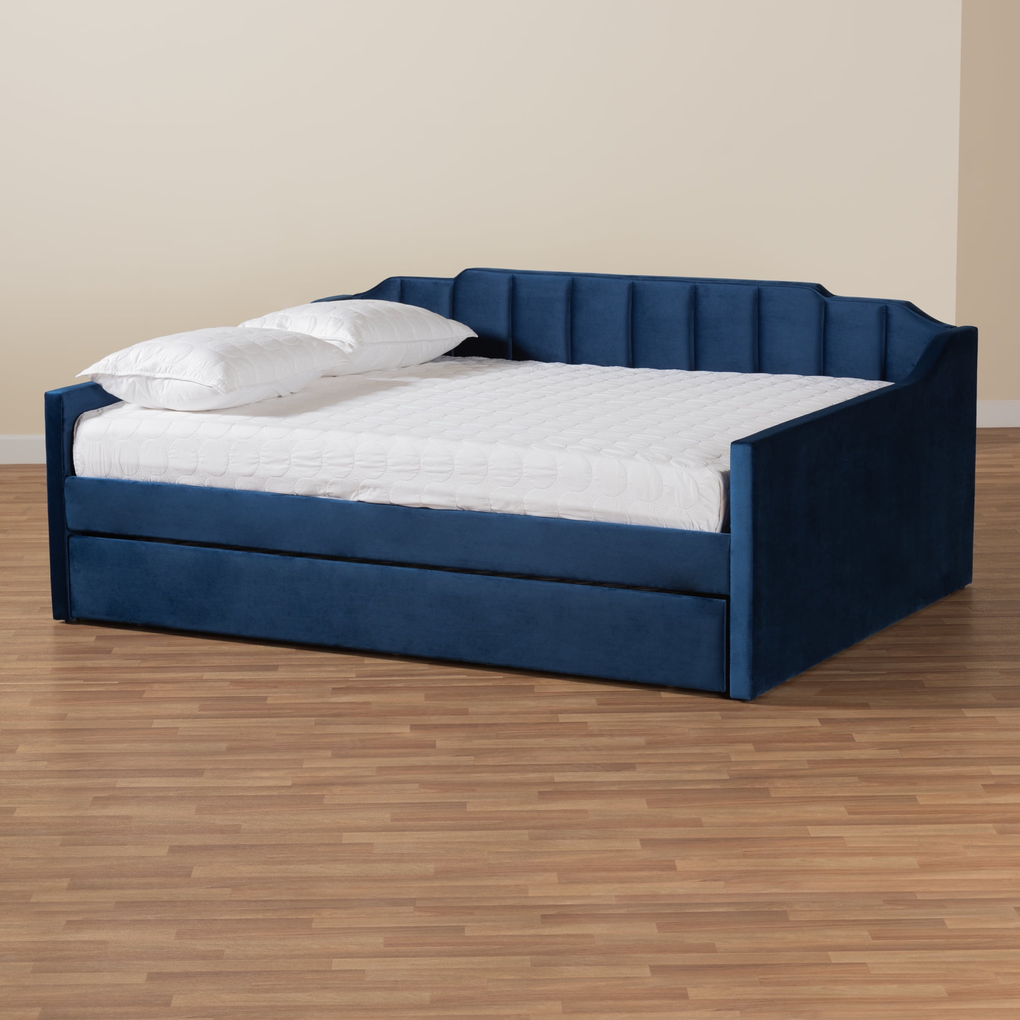 Baxton Studio Lennon Contemporary Engineered Wood with Trundle Daybed, Queen, Navy Blue
