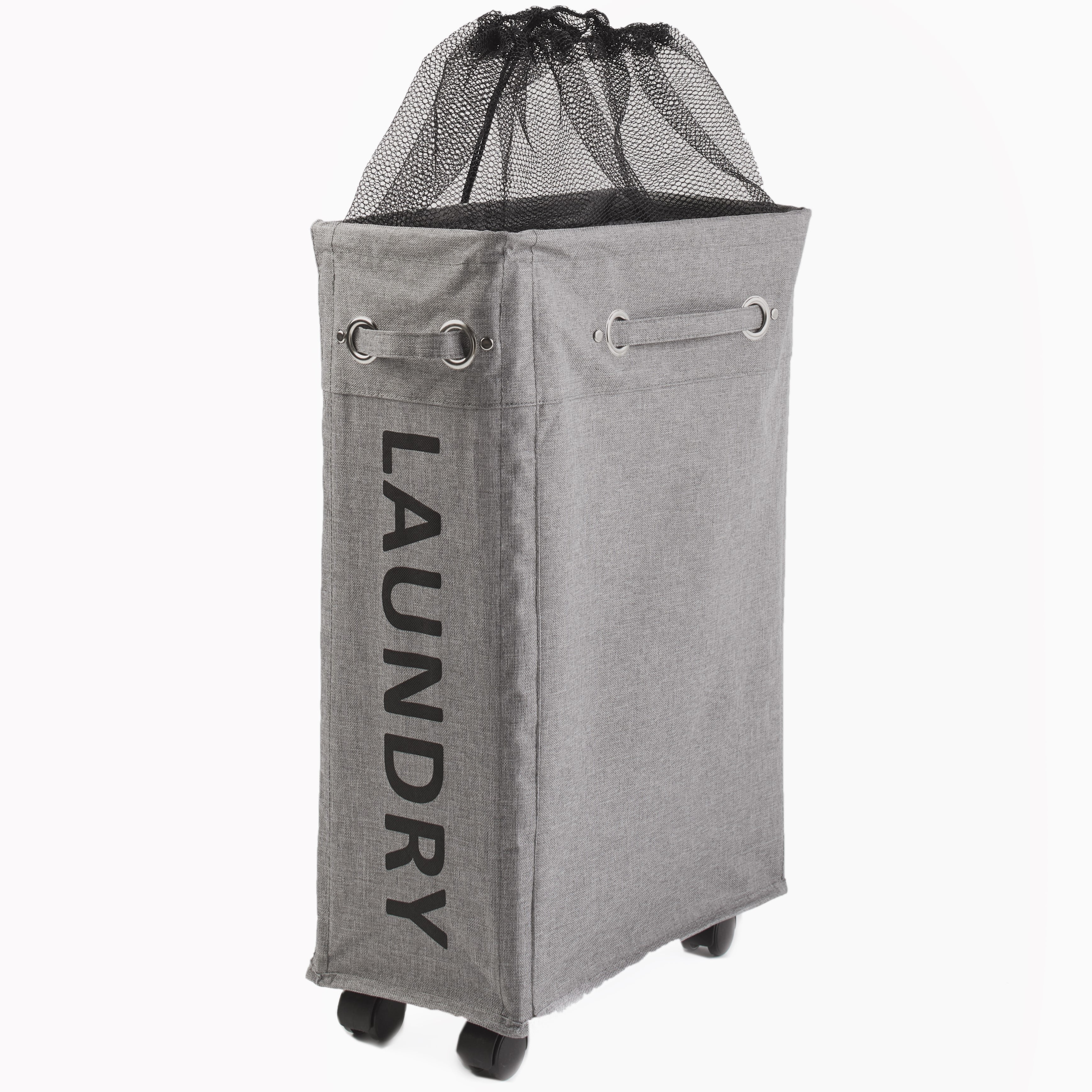 Rolling Clothes Laundry Hamper with Mesh Top and Drawstring Walmart