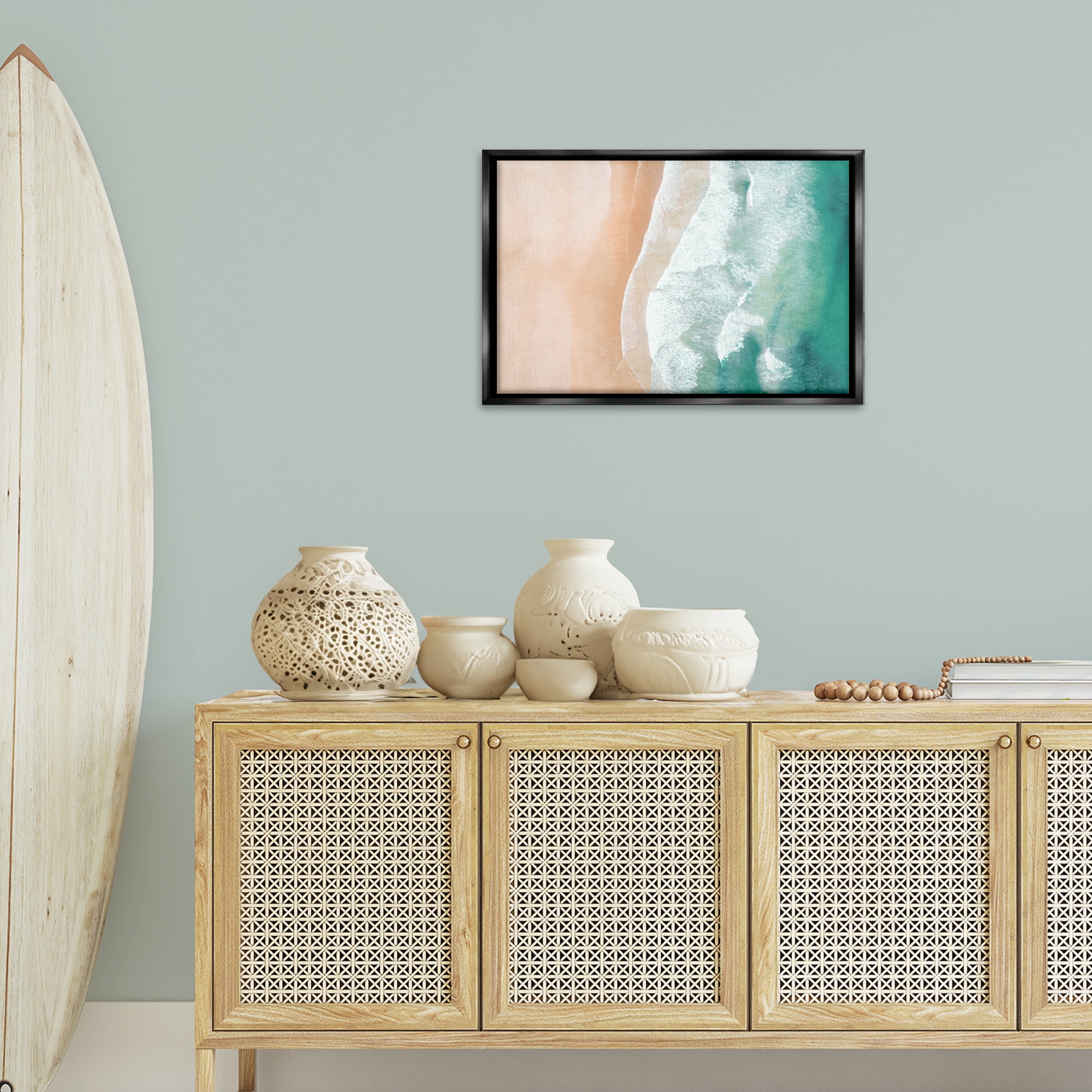 Stupell Industries Aerial Sea Waves Coastal Painting Black Floater Framed Canvas Art Print Wall Art, 25 x 17