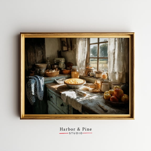 Rustic Farmhouse Kitchen - Moody Vintage Still Life, Cottagecore Kitchen Decor, Warm Earthy Wall Art, 1684 UNFRAMED Poster, Wall Art for Decor, Present, 8x12