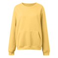 thumbnail image 5 of Women Solid Color Crewneck Sweatshirt with Front Pocket, Hoodless Long Sleeve Loose Fit Plain Pullover Top Soft Casual Daily Basic Sweatshirt(Yellow,XXXXL), 5 of 5