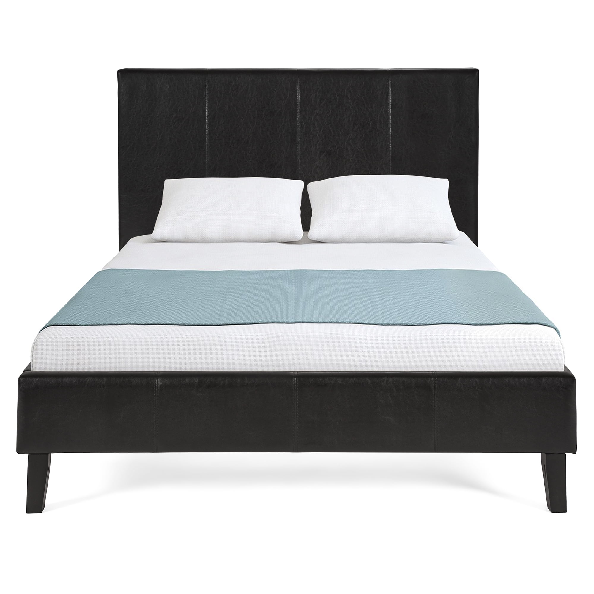Faux Leather Platform Bed Frame, Low Profile Wooden Bed Frame Queen
