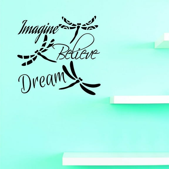 Custom Decals Imagine Believe Dream Wall Art Size: 12 X 12 Inches Color: Black