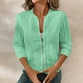 thumbnail image 2 of MaFYtyTPR Jackets for Women Casual Loose Solid Color Pocket Long Sleeved Zipper Hoodless Outwear Tops Green S, 2 of 5