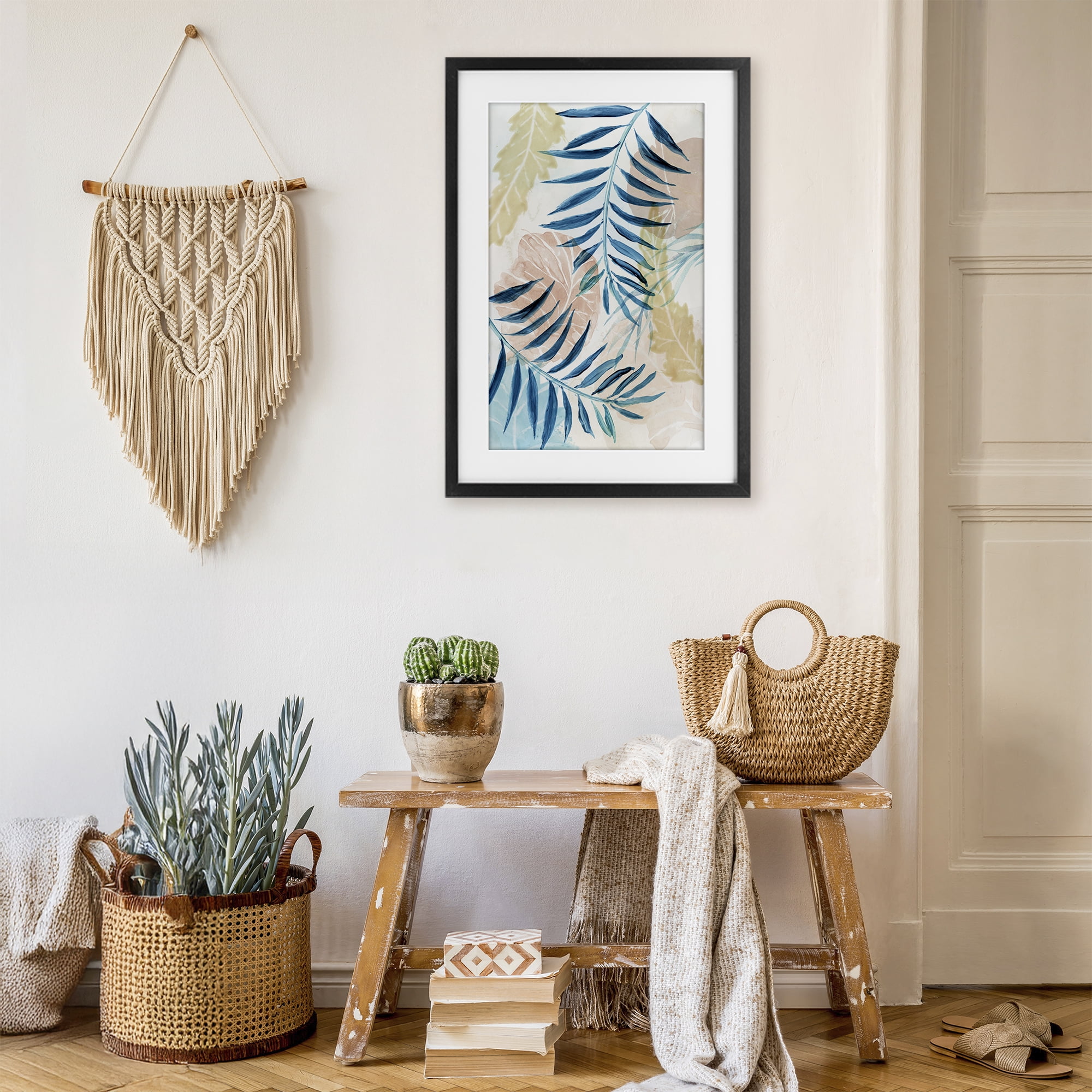 Stupell Industries Palm Fronds in Pastel Haze Black Framed Print Under Glass, design by Nan