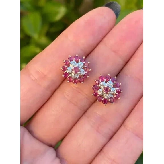 2 Ct Round Cut Simulated Red Ruby Pretty Stud Earrings In 14k Yellow Gold Plated