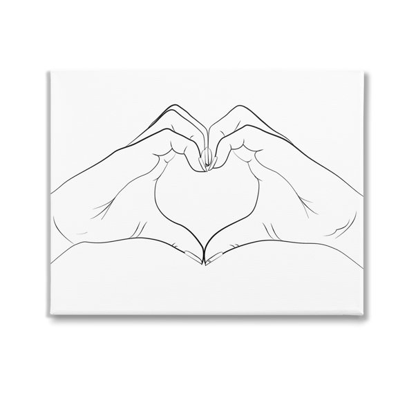 Stupell Industries Heart Shape Hands Typography Painting Gallery Wrapped Canvas Art Print Wall Art, 20 x 16