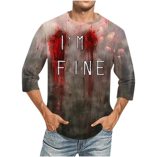 Camisas de Manga Larga para Hombres Imprimir Blusa de Manga Corta de Cuello Redondo, Camisas de Lino para Hombres