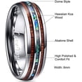 thumbnail image 3 of Vakki 6mm Hawaiian Koa Wood Tungsten Rings Dome Abalone Shell/Blue Center Wedding Bands Size 7 to 17, 3 of 5