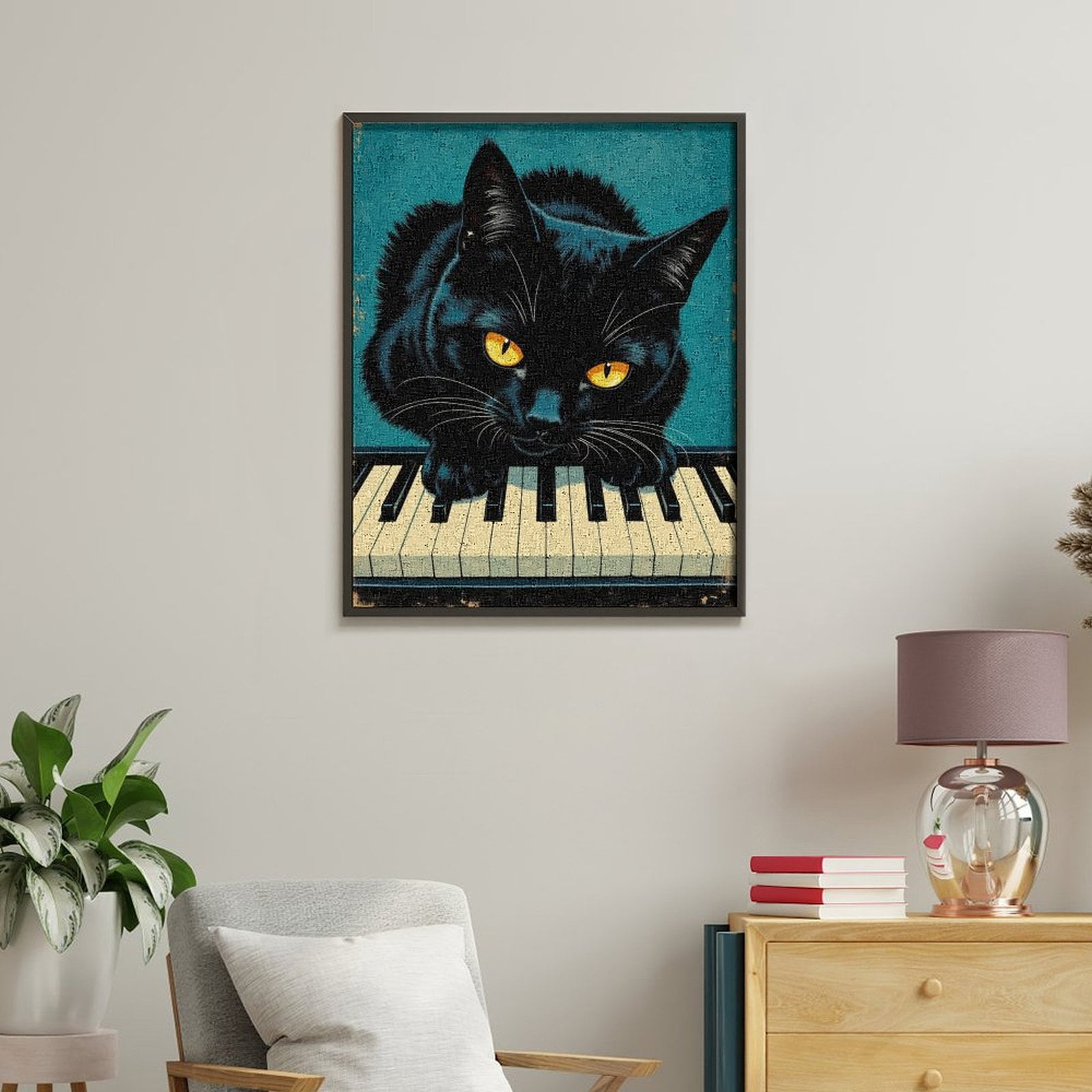 Paint By Numbers Kit for Adults Beginner - DIY Cat On Piano Keys Retro Art Canvas Painting Kits for Adults, Frameless Paint By Number for Adults for Home Wall Decor 16x20 Inch