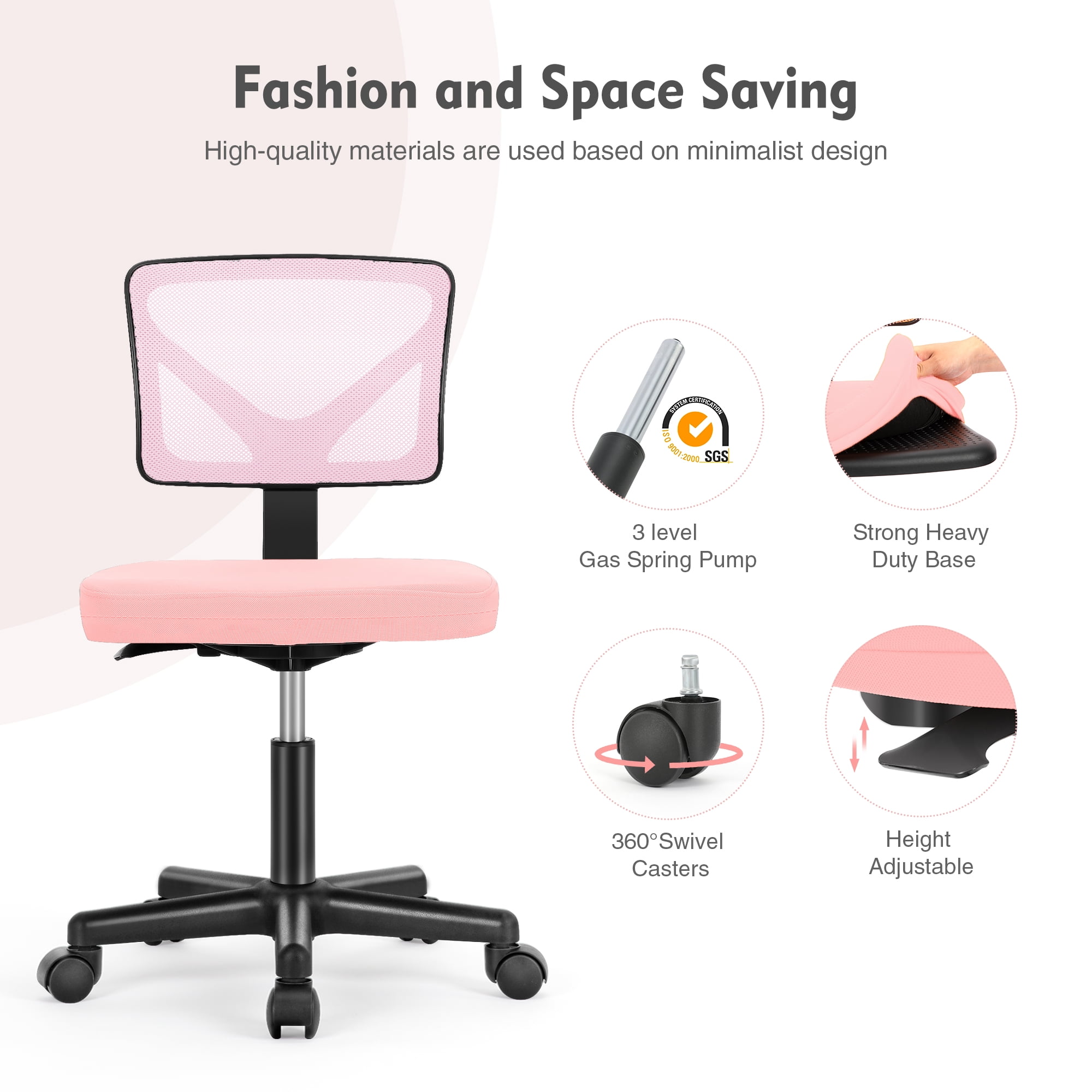 GIANNA Mesh Task Chair with Padded Seat for Home Office Pink
