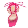 thumbnail image 3 of FSJ Women Sparkly Rhinestone Lace Up Heels Tie Up Stiletto High Heel Sandals Square Open Toe Strappy Prom Party Shoes Size 8 Pink, 3 of 4