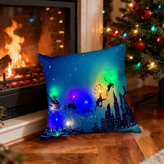 Christmas LED Light Pillow Dual Mode Glow Plush Printed Sofa Cushion Holiday Gift Home Decoration Festive Throw Pillow Living Room Accent