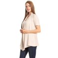 thumbnail image 5 of Solid Short Sleeve Open Front Draped Cardigan with Asymmetrical Hem, 5 of 18