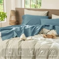 thumbnail image 6 of MooMee 100% Washed Cotton Sheet Set Queen Linen Like Textured Breathable Durable Soft Comfy 4pcs (Peacock Blue), 6 of 6