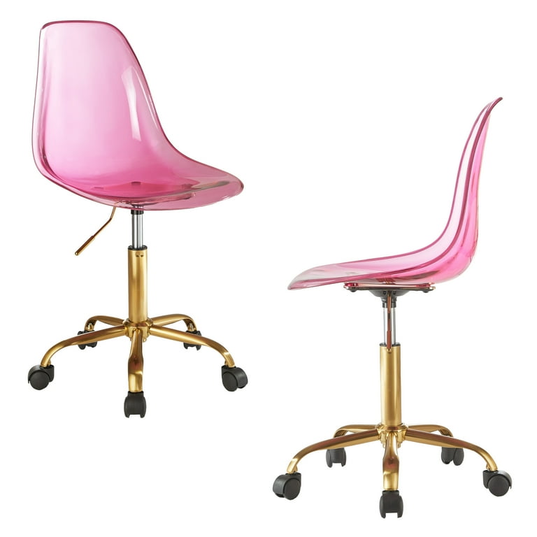 Urban Shop Acrylic and Metal Rolling Office Chair Hot Pink with Gold Base