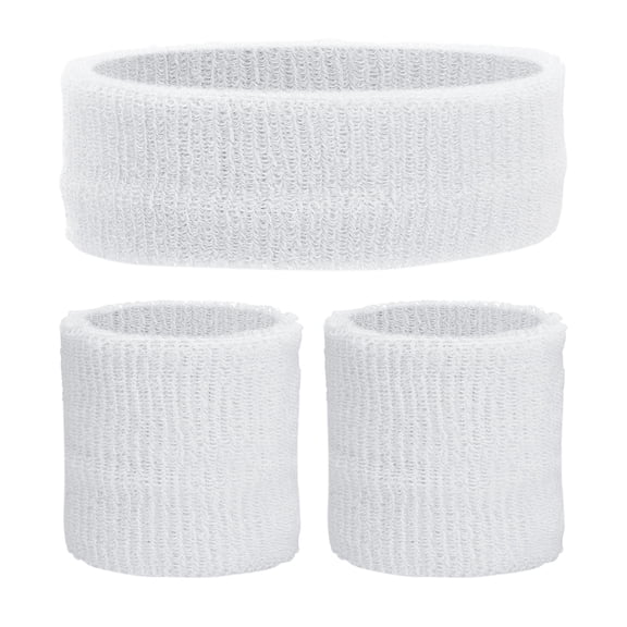 Uxcell Sweatband Set, 1Pcs Sports Headband and 2Pcs Wristbands Moisture Wicking Breathable Athletic Bands Wrist 3Pcs & White-Fit for (Basketball/Tennis/Football/Gym)
