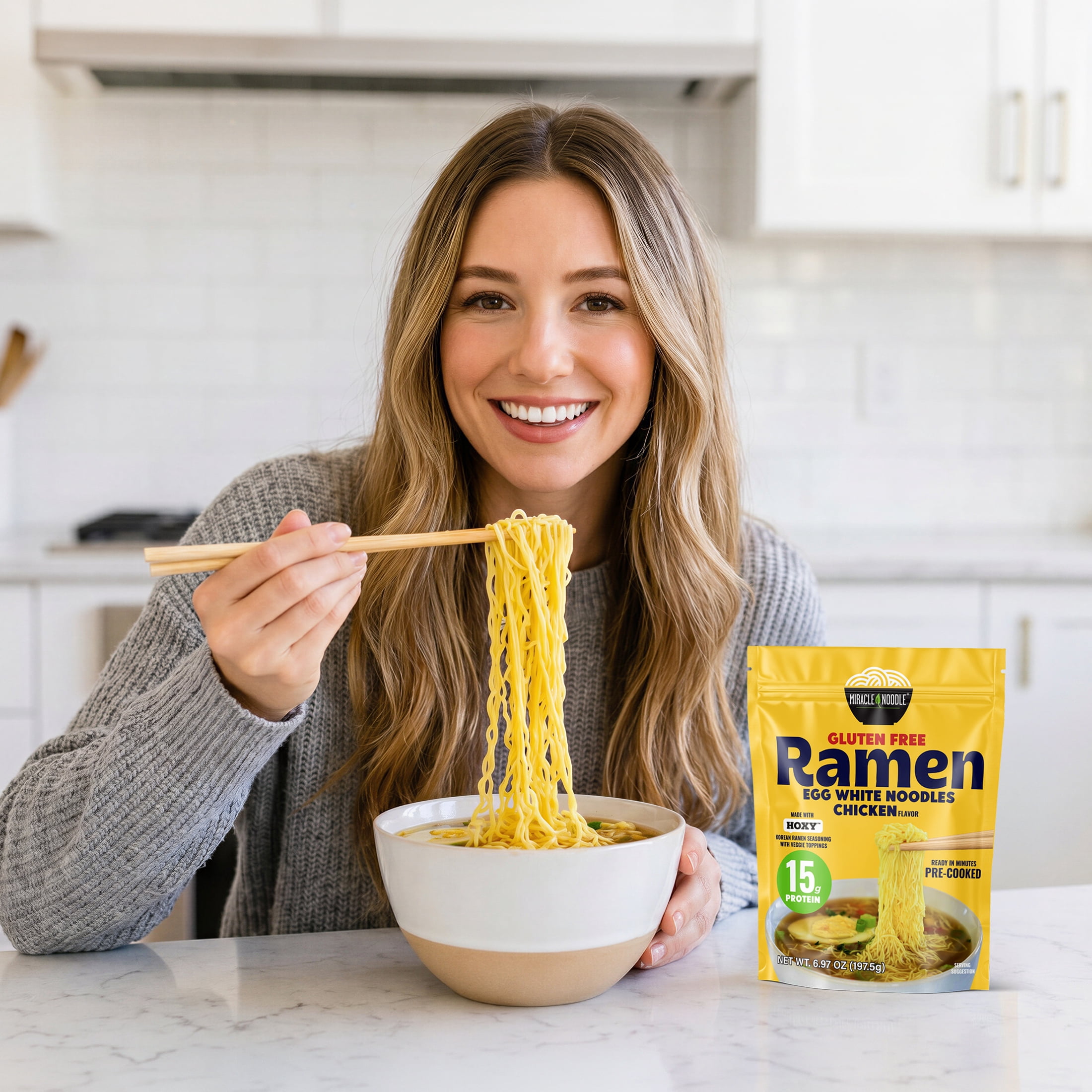 Miracle Noodle Gluten Free Protein Ramen Noodles - Chicken Flavor, 6.97 Oz, Ready to Eat, 15g Protein, Low Carb, High Protein, Keto, Gluten-Free