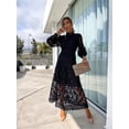 thumbnail image 1 of Elegante vestido de encaje francés para mujer, cuello alto ahuecado, Color sólido, manga larga, faldas de estilo británico, Verano, 1 of 5