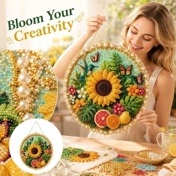 Four Seasons & Holiday Pearl Art Hanging Wreath Kit, Christmas Spring Summer Fall DIY Beaded Hanging Ornament, Seasonal Wall Art Decor Craft Set, Festive Handmade Gift for Adults Beginners