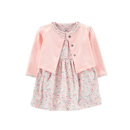 

Grianlook Baby A Line Floral Print Dress Set Crew Neck With Pockets Cardigan + Dresses Holiday Ruffled Autumn Outfits Floral Light Pink 6M/59cm