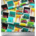 thumbnail image 2 of Soimoi Crepe Silk Fabric Vehicles Patchwork Printed Craft Fabric by The Yard 42 Inch Wide, 2 of 3