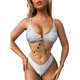 thumbnail image 1 of Conjunto De Bikini De 2 Piezas Con Correa De Espagueti De Cadena Sin Espalda Anillo Suave Vinculado Traje De Baño De Bikini Con Textura Gris S, 1 of 8
