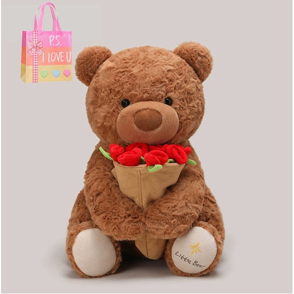 Teddy Bear Holding Rose Bouquet, Romantic Stuffed Animal Gift with Red Flowers for Girlfriend Valentine's Day, Christmas, Birthday, Anniversary(XX)