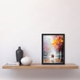 thumbnail image 4 of Lovers Autumn Walk Oil Painting Orange Pink Blue Couple Walking Through Park Artwork Framed Wall Art Print A4, 4 of 5