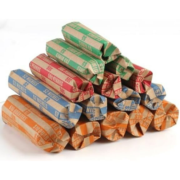 250P Coin Wrappers, Flat Stripped Coin Rolls Wrappers for All Coins, Including 100P Quarter Rolls Wrappers and 50P Each of Penny, Nickel, Dime Wrappers$$Office