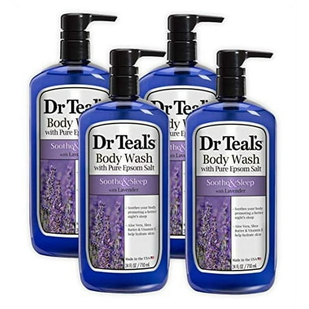 Dr Teal's Epsom Salt Body Wash 4-Pack (96 Fl Oz Total) Soothe & Sleep with Lavender